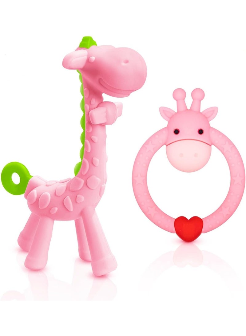 Mini treasures BPA Free Pack of 2 Baby Teething Toys Set Silicone Giraffe Shape Baby Teethers BPA Free Soothe Babies Gums for Babies Infants Toddlers Boys & Girls - Image 1